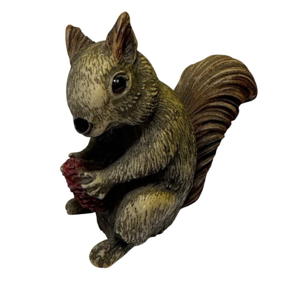 Squirrel Figurine With Pinecone Woodland Animal Decor Resin